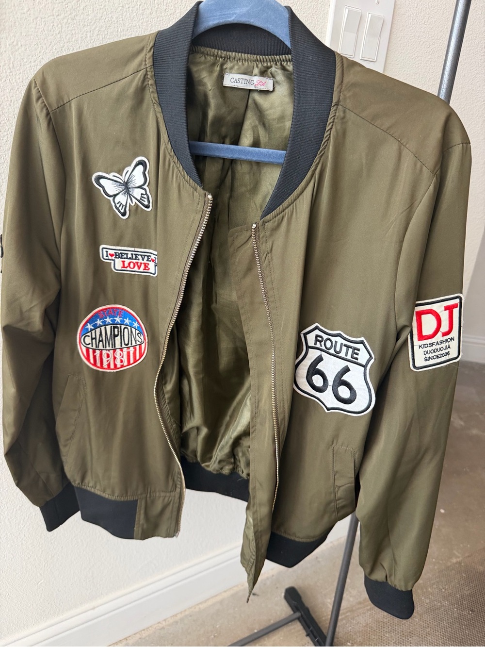 Olive Green Patch Bomber Jacket